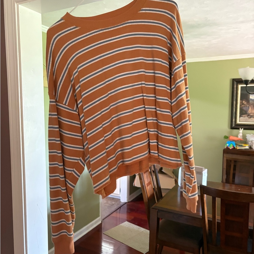 American Eagle by Payless Orange and White Striped Sweater